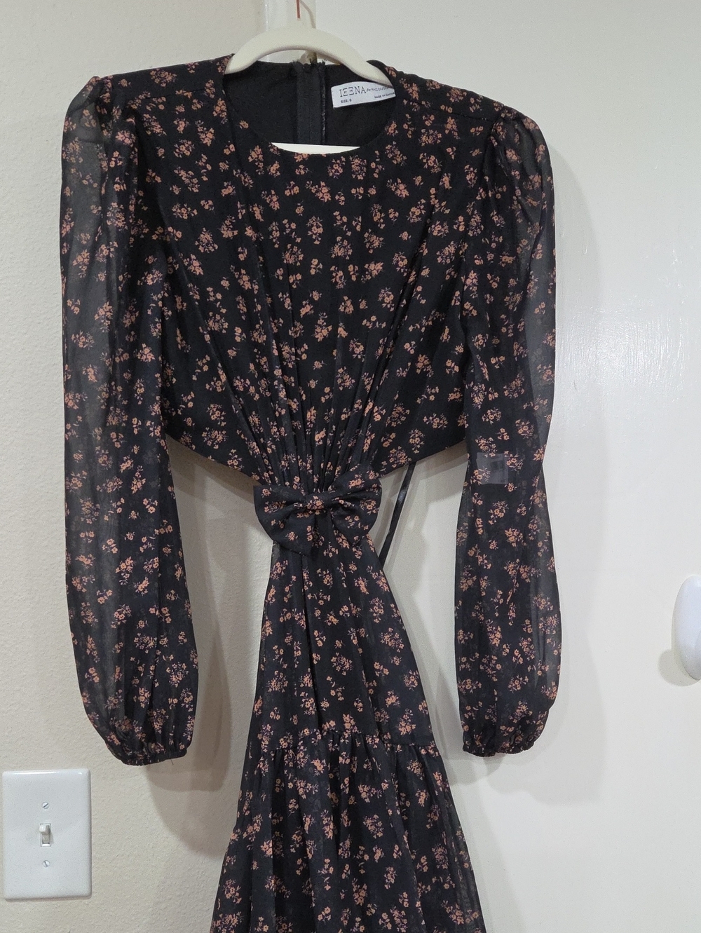 Ieena For Macduggal Black Floral Tie-Front Maxi Dress